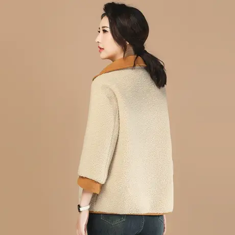 韩朝袭人POLO领撞色羊羔毛上衣女2023冬季新款拼接加绒休闲外套图片