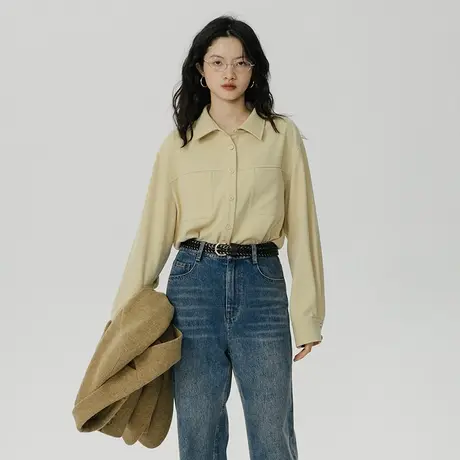 omont蛋挞家 蓝色衬衫女秋冬2023新款复古高级感长袖内搭衬衣上衣商品大图