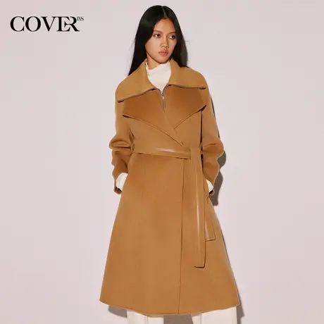 COVER冬季可拆卸双层领系带毛呢外套商品大图