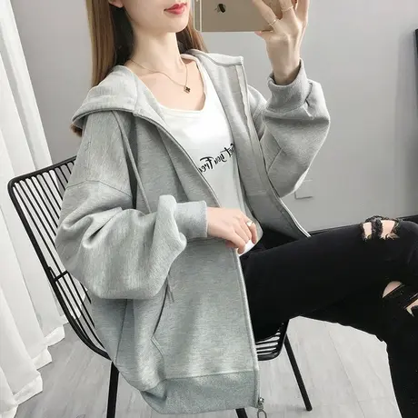 2023年新款女装休闲外套女oversize卫衣拉链开衫慵懒风上衣春季潮图片