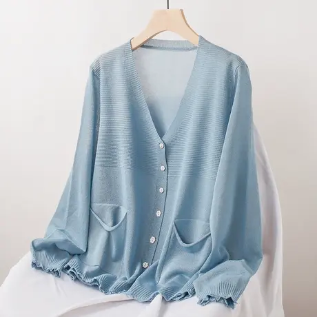 春款外套女潮2022冰丝针织开衫女韩版薄款夏长袖空调衫上衣设计感商品大图