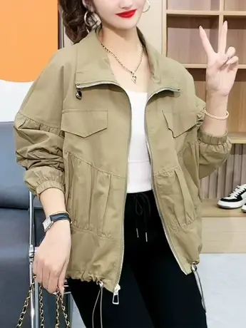 2023春秋新款立领上衣女宽松小众设计感洋气减龄时尚短款开衫外套商品大图