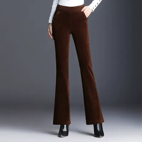 时尚灯芯绒微喇叭裤子女秋冬2023新款通勤高腰修身长裤垂感休闲裤商品大图