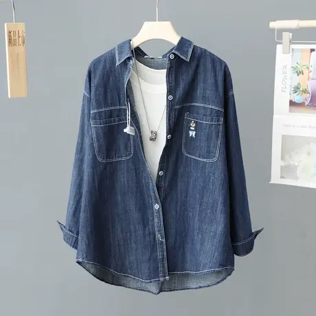 复古牛仔衬衫女2024新款春装设计感小众上衣叠穿休闲宽松外套衬衣商品大图