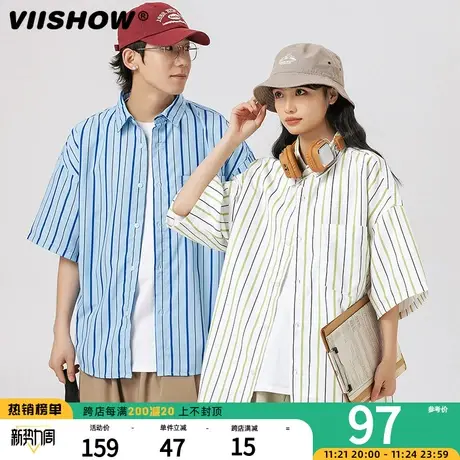 VIISHOW冰丝短袖衬衫男夏季薄款速干潮牌日系宽松休闲衬衣外套商品大图