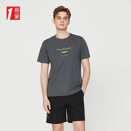 海一家质感绣花短T夏季舒适圆领基础休闲短袖T恤男商品大图