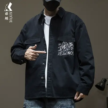 秋季日系长袖衬衫男高级感外套男士大码春秋季休闲翻领男款衬衣潮图片