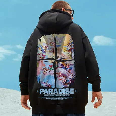 2024秋季新款卫衣潮ins连帽潮牌宽松加肥加大码男装潮流加绒外套商品大图