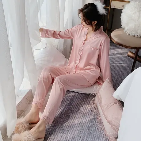 睡衣女春秋夏薄款冰丝韩版休闲ins风可出门外穿家居服两件套新款商品大图