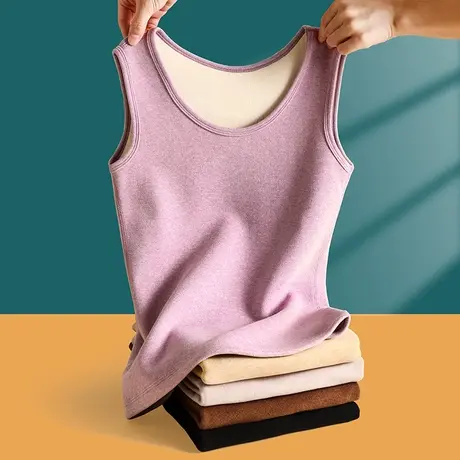 一体绒保暖背心女秋冬加绒加厚圆领无痕打底大码内搭上衣马甲内衣商品大图