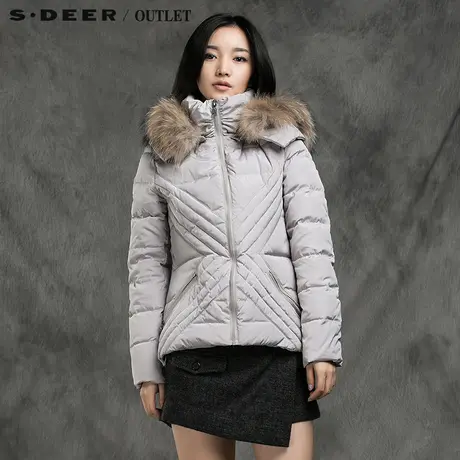 s.deer【新品】圣迪奥专柜正品修身纤腰毛绒饰边羽绒服S14482414图片