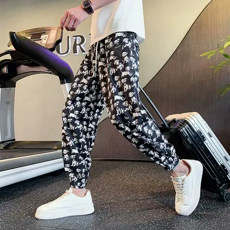 夏季男士裤子休闲裤九分裤哈伦裤宽松潮牌潮流薄款运动花色束腿裤商品大图