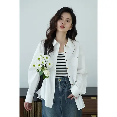 嘉茱莉2025春季新款法式衬衫外套女百搭宽松衬衣翻领上衣1OO棉图片