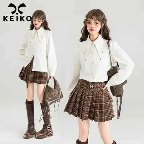 KEIKO 抗皱！星月挂饰白色长袖衬衫女春夏高级感气质尖领通勤衬衣图片