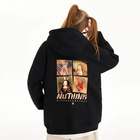 Nuthink国潮新年兔子连帽卫衣男潮oversize冬季大码加肥加大外套商品大图