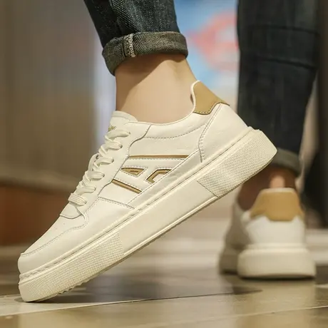 男鞋春秋季潮流百搭小白鞋男士运动休闲板鞋厚底莆田真皮2024新款商品大图