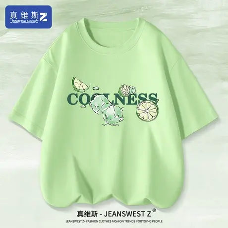 真维斯Z+纯棉t恤女2024新款夏装别致半袖上衣绿色小清新短袖薄款H图片