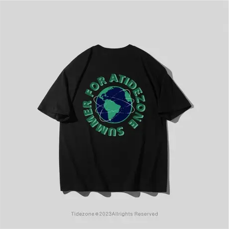 Ohlyah短袖T恤男女2023夏装新款时尚个性潮流印花绿字母地球打底图片