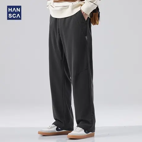 hansca直筒休闲裤男春秋款美式高街重磅潮牌拼接宽松大码阔腿裤子商品大图
