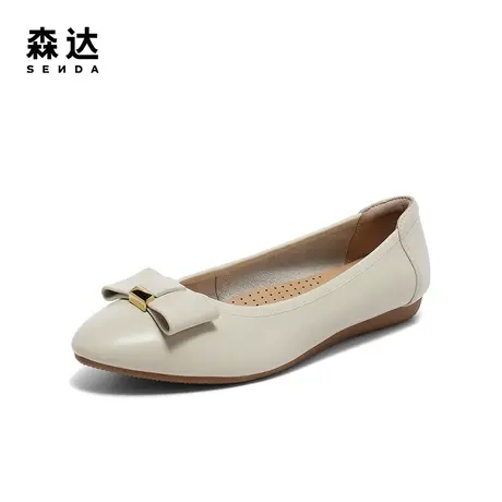 森达单鞋女2024春新商场同款职场尖头平跟舒适妈妈单鞋SXF01AQ4图片