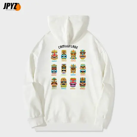 连帽印第安刺绣卫衣男2022新款秋冬季帽衫套头上衣国潮流宽松外套商品大图