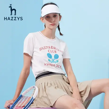 Hazzys哈吉斯短袖T恤女士夏季新款白色运动圆领体恤图片