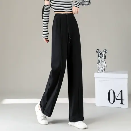 时尚气质休闲裤2024年春季新款女高腰百搭通勤显瘦直筒西装版长裤图片