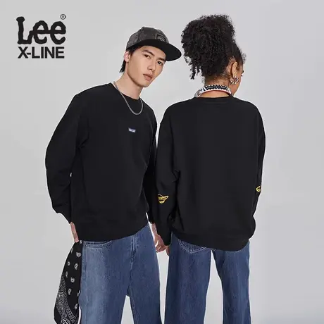 LeeXLINE23早秋新品舒适黑色男女同款印花长袖卫衣LUT0072492-K11图片