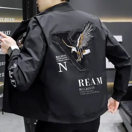 春季潮牌新款外套2023年男装字母印花休闲棒球服潮流男款帅气夹克商品大图