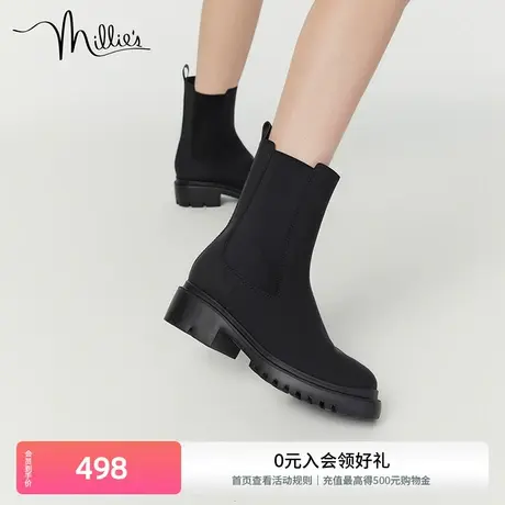 millie's妙丽冬新款磨砂牛皮尖头烟囱切尔西女短汉娜靴SHG34DZ2商品大图