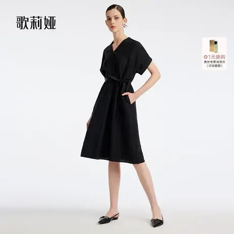 换购｜歌莉娅黑色桑蚕丝连衣裙香云纱全真丝高级感裙子1B4L4K490商品大图