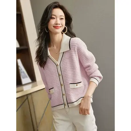 时尚气质毛衣开衫2023年秋季新款淑女温柔翻领宽松显瘦通勤上衣图片