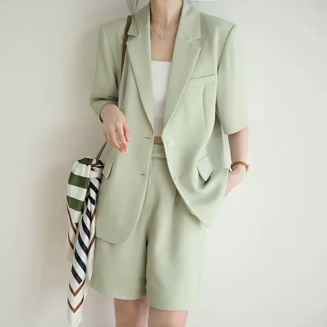 2023夏季新款短袖休闲小西装套装女薄款西装外套夏款小西服图片