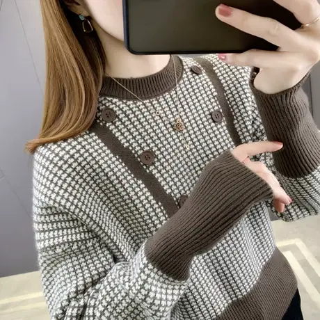 小个子毛衣女宽松外穿秋冬2023年新款韩版高腰短款时尚针织打底衫商品大图