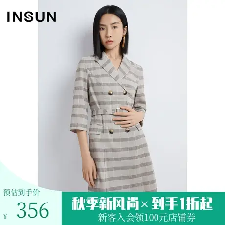 恩裳撞色条纹连衣裙春秋季宽松显瘦时尚收腰中长裙图片
