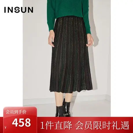恩裳COVER冬季2022时尚亮彩葱线点缀压褶A摆优雅气质半身裙女图片