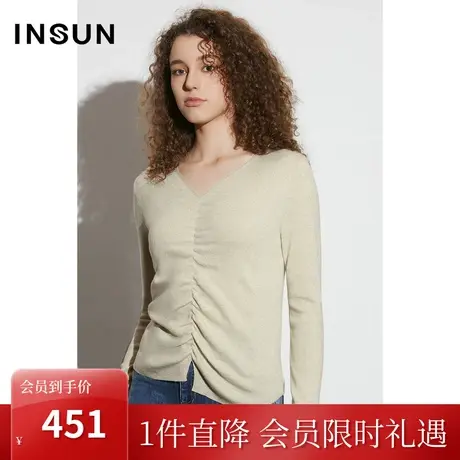 恩裳COVER2023春款新款羊毛银丝珠片纱混纺针织螺纹显瘦修身上衣商品大图