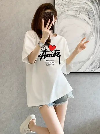 中长款短袖t恤女2023年夏季新款宽松半袖体恤港味chic纯棉上衣潮图片