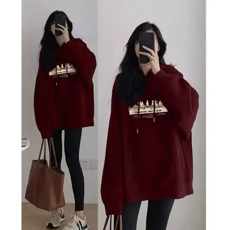 中长款连帽卫衣女宽松2023新款爆款秋冬冬遮屁股鲨鱼裤搭配的上衣图片