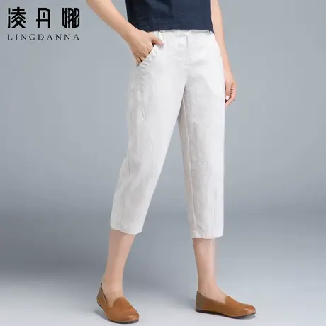 亚麻七分裤女夏薄款棉麻裤子夏季女裤妈妈裤中裤7分裤休闲哈伦裤商品大图