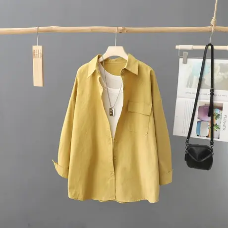 宽松纯色长袖衬衫女秋装新款休闲薄款开衫外套衬衣简约风上衣女装商品大图