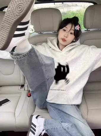 高级感连帽卫衣女春秋薄款小个子宽松慵懒风美式复古oversize外套商品大图