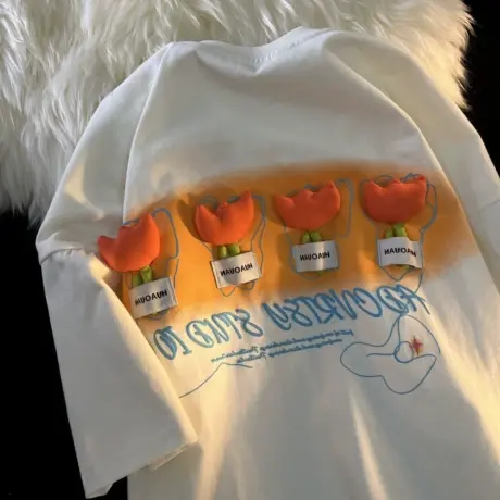 韩系立体小花t恤女胖mm大码宽松纯棉短袖ins潮设计感洋气上衣夏季商品大图