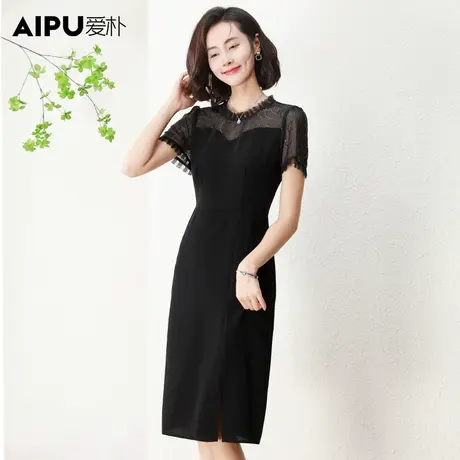 爱朴2023大码女装胖mm轻熟风显瘦开叉小黑裙夏季新款胖妹妹连衣裙图片