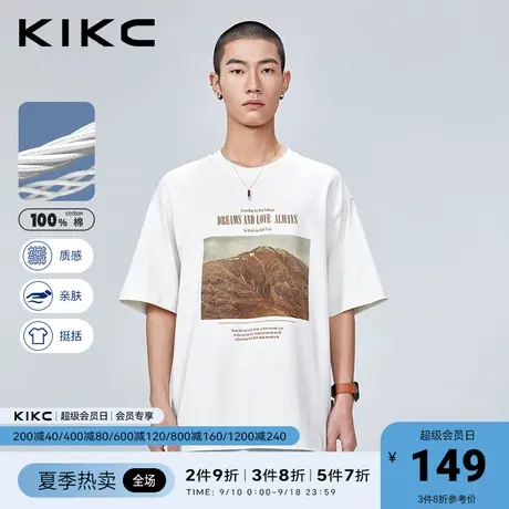 kikct恤男2023春夏新款商场同款复古印花宽松潮流重磅纯棉短袖图片