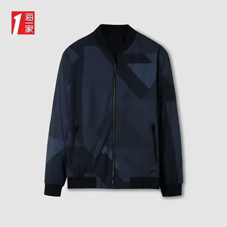 海一家几何撞色茄克新款棒球领时尚休闲双面夹克男商品大图