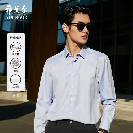 【铜氨丝格纹DP免烫】D系雅戈尔衬衫秋季商务棉100支纱长袖衬衫商品大图