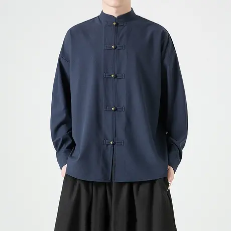 新中式长袖衬衫男中国风男装唐装盘扣衬衣礼服打底衫立领中山寸衫商品大图