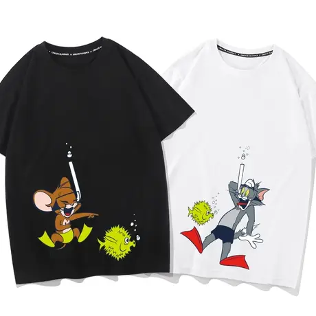 秀洛猫和老鼠重磅短袖t恤男夏季ins潮流五分半袖情侣宽松百搭体恤商品大图