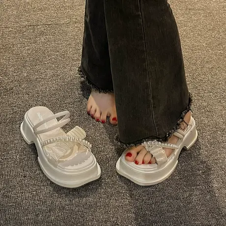 小众高级感凉拖鞋女夏季外穿2023年新款仙女风配裙子厚底沙滩凉鞋图片